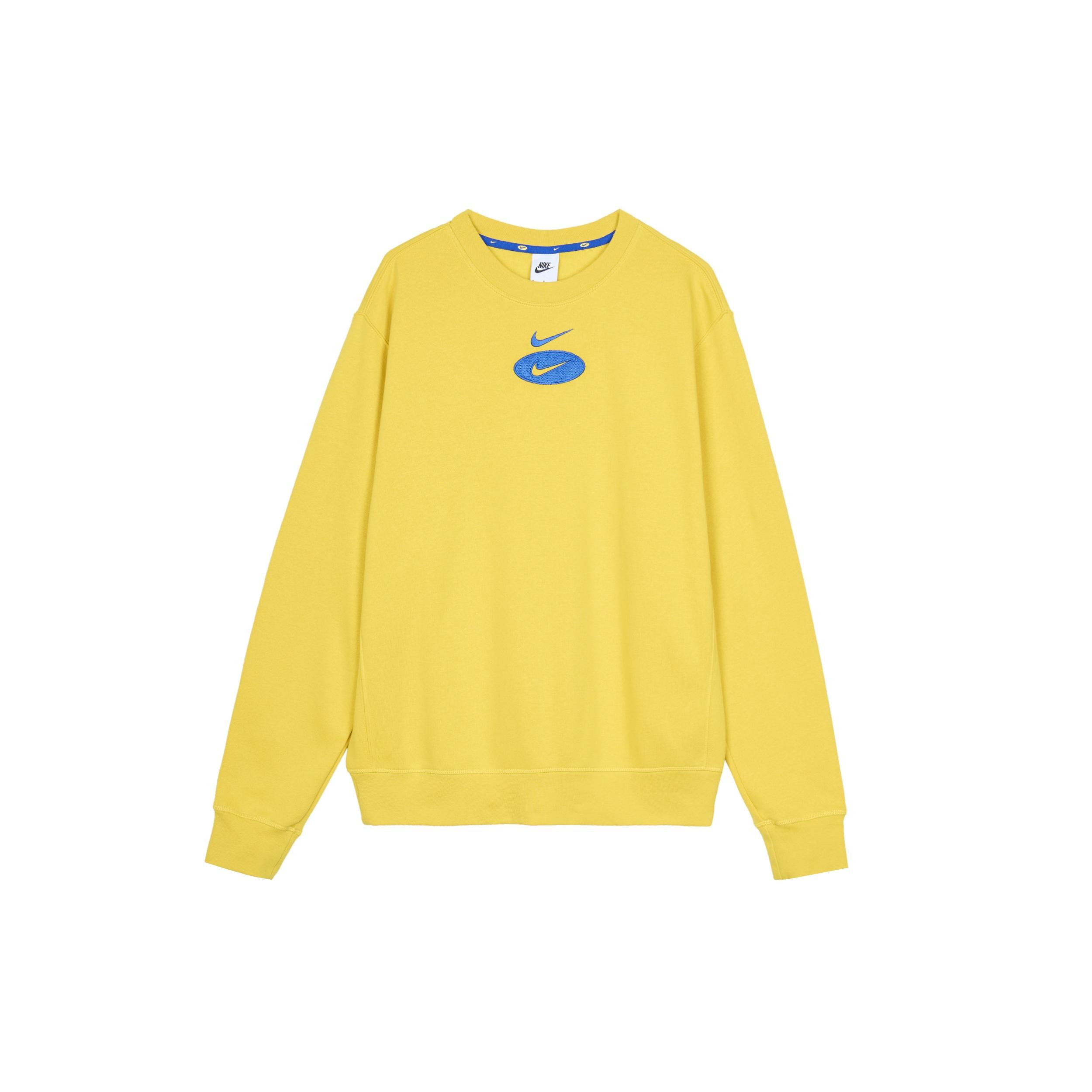 Men s Nike As Nsw Sl Bb Crew Logo Casual Sports Fleece Lined Round Neck Long Sleeves Bright Yellow DM5461-709 L