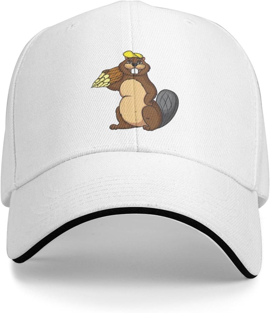Cute Funny Beaver Wearing Yellow Hat Baseball Cap Polyester Adjustable Outdoor Headwear