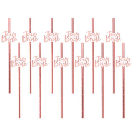 12Pcs Team Bride Straws Letter Design Rose Golden Gilding Straight Photo Props Bachelorette Party Straws for Party