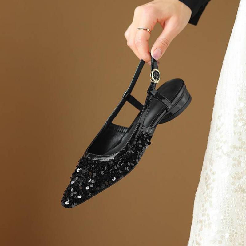 

Summer women s bag head sandals pointed Korean version new flat-soled sandals women s rubber soft sole rear empty sandals large size shoes 39 чёрный