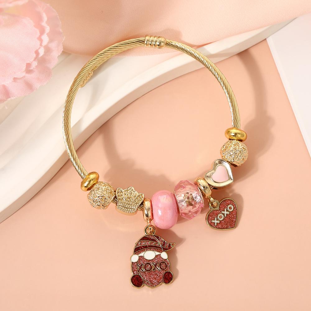 

Мультяшный браслет на День святого Валентина из нержавеющей стали с золотым покрытием, браслет-манжета, милый конверт, воздушный шар, бусины, украшения, стиль легкой роскоши