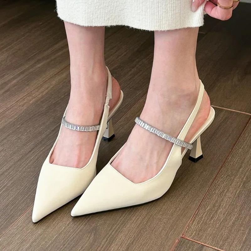 2025 Ladies Shoes Slingbacks Women's High Heels New Crystal Dress Best Seller Sexy Slip-on Closed Toe Sandals Zapatos
