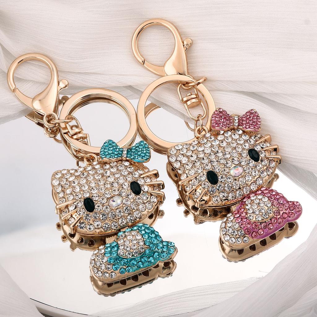 Anime  Rhinestone Crystal Keychain Cute Kitty Cat Shape Pendant Keyring Car Key Holder Party Birthday Gifts Jewelry