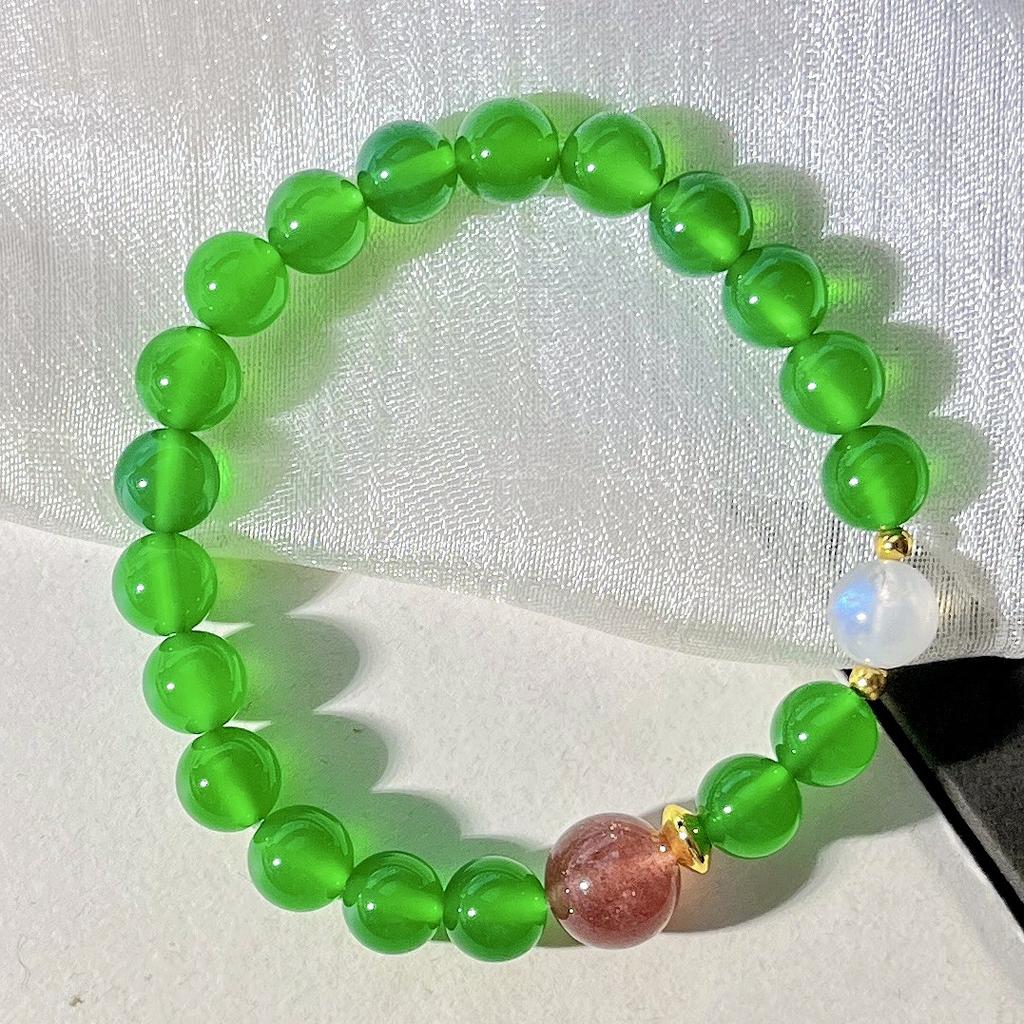 High Quality Imperial Green Vitreous Body Natural Green Chalcedony Strawberry Crystal Design Bracelet Bracelet