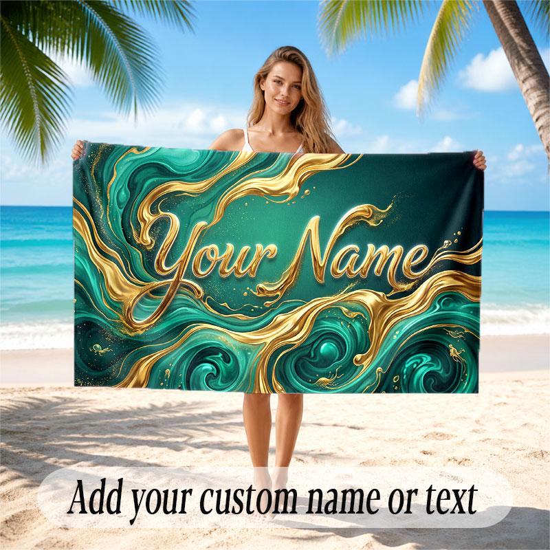 Abstract Geometric Theme Soft Beach Towel Personalized Custom Name Text Towel Portable for Beach Pool Travel