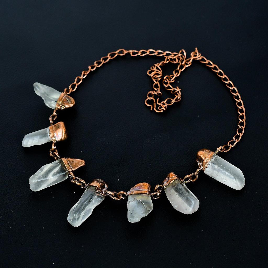 Clear Quartz Handmade Gemstone Necklace, Copper Electroformed Necklace Antique Jewelry, For Engagement Gift