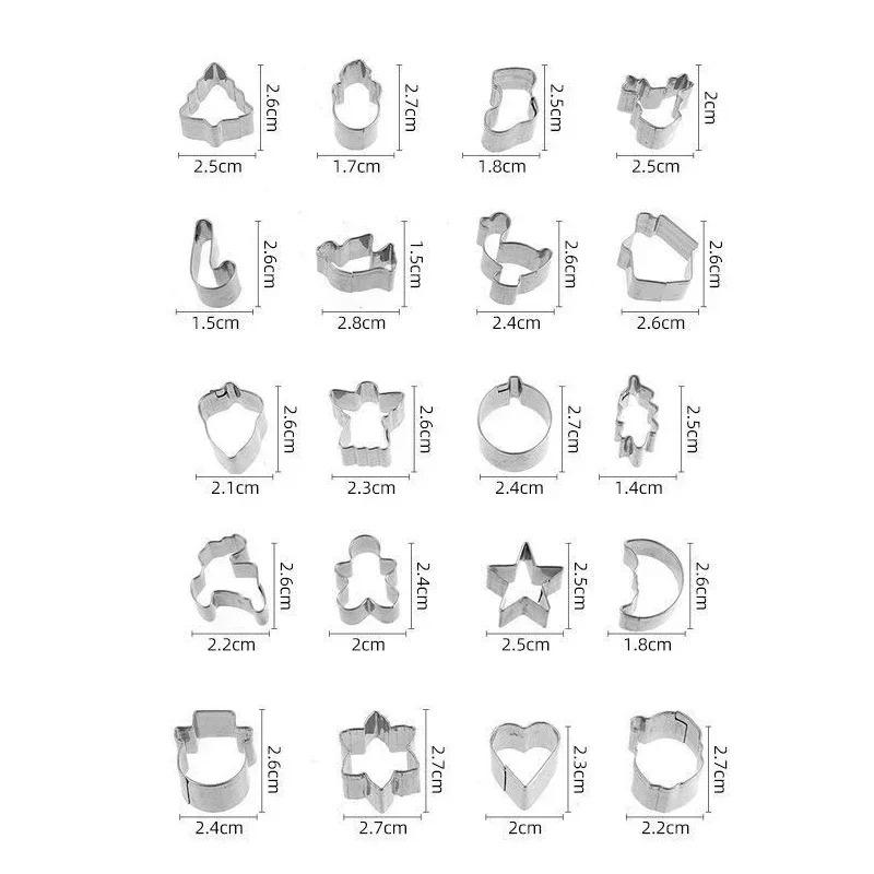 20pcs Stainless Steel Christmas Cookie Cutter Set Mini Baking Mold for Cookies Vegetables and Holiday Desserts