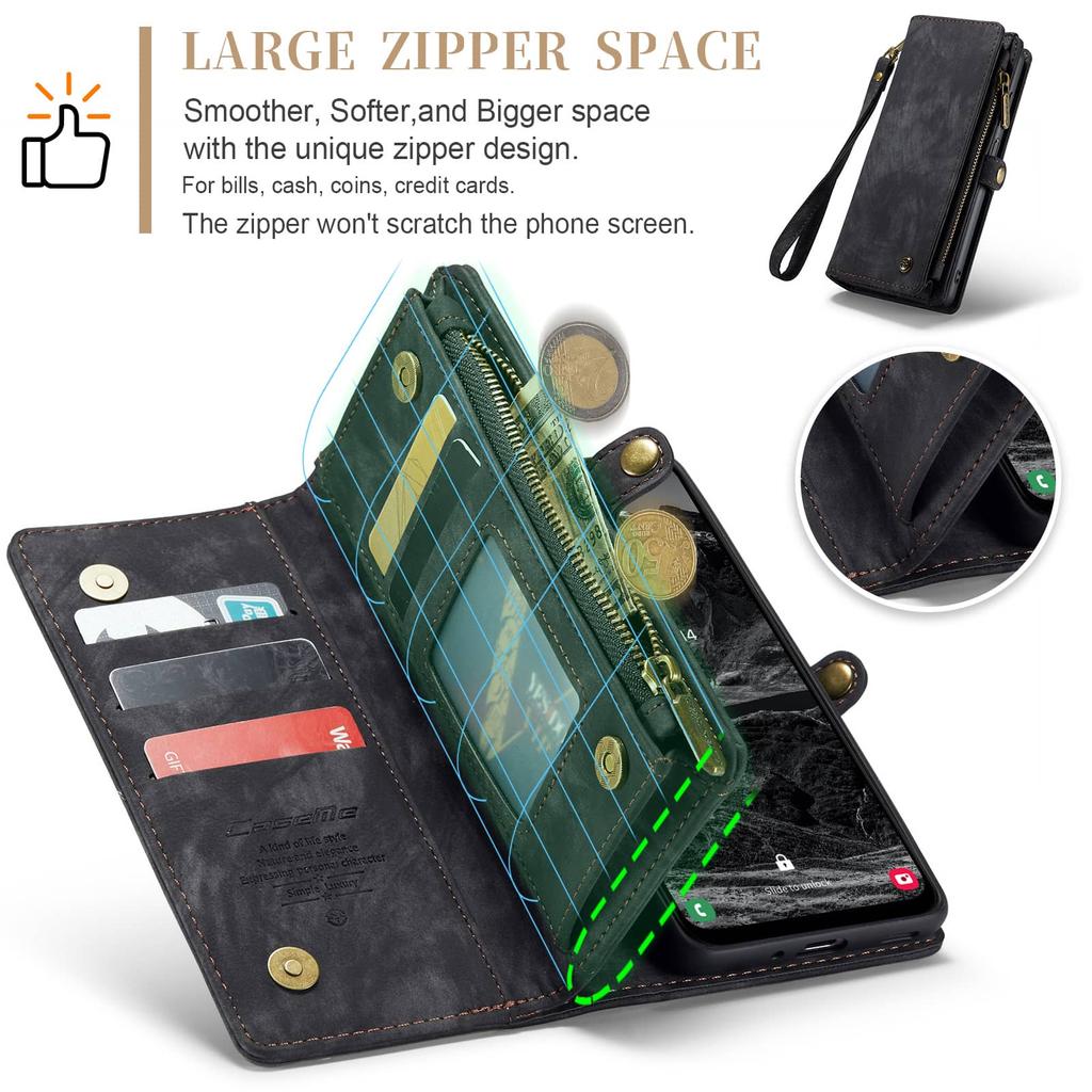 For Samsung Galaxy A17 Magnetic Wallet Case Compatible with Magnetic with RFID Blocking Zipper & Card Holder Strap Detachable