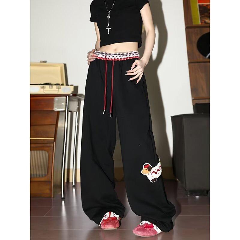 Amerikanische Retro Dackel Sporthosen für Damen Neue Frühjahrs Lockere Weite Beine Gerade High Street Lässige Hosen