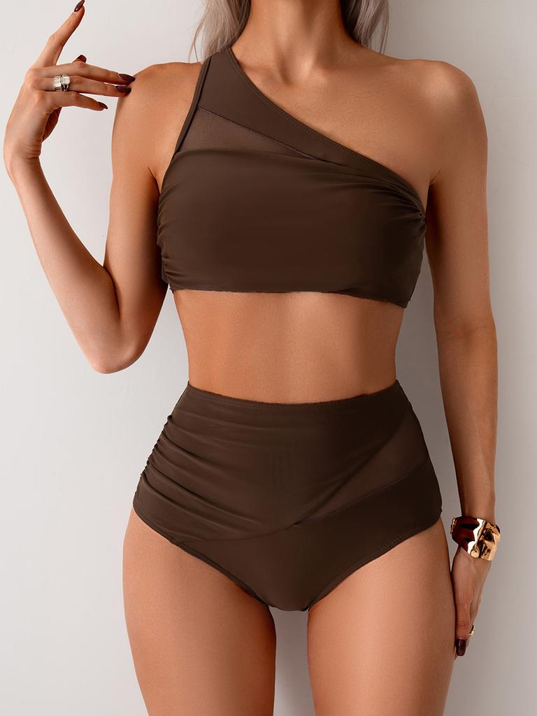 Vintage Plážové Dovolené Plavky Jednoramenné Plavky Dámské Rychleschnoucí Dělené Sexy Bikiny Plavky Jemné Prošívání V Různých Barvách Plážové Oblečení