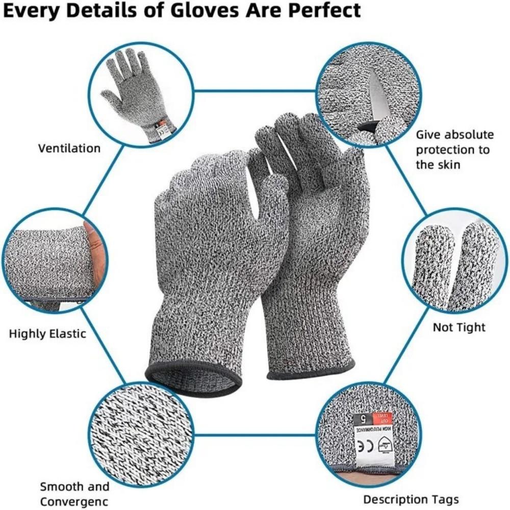 Grade 5 Cut Resistant Gloves HPPE Scratch Resistant Glass Cutting Safety Protection Gloves for Gardeners Kitchen Butcher Work