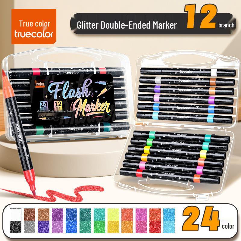 True Color Double-Ended Soft Tip Watercolor Marker for Kids - Black Box Doodle Pen