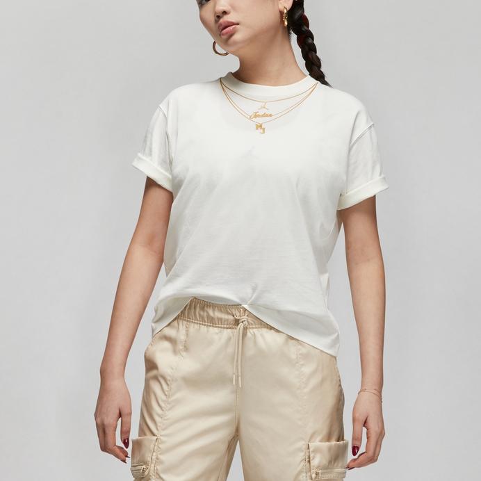 Jordan Solid Logo Round Neck Sports Casual Short Sleeve T-Shirt Women T-Shirts Beige DO5021-133