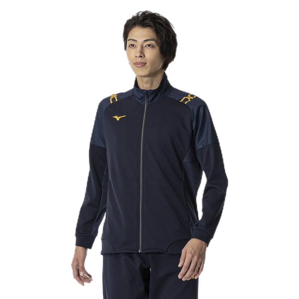 Mizuno Soft Dry Knit Hybrid Dress Size M Men's Jacket, Sweat-Wicking, Quick-Drying, Warm-Up Jersey, Navy, (32MCB001)
