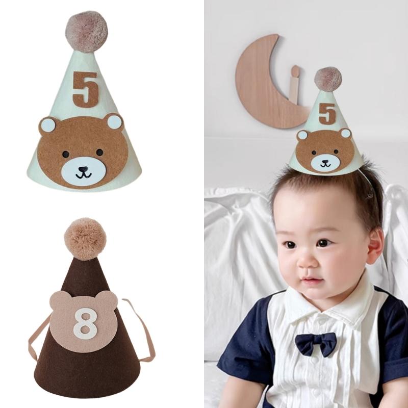 Liebevolle Bären-Geburtstagsparty-Hut für Kinder 1-9T, Bequeme Zahlen-Partyhüte für Kleinkinder, Babypartys und Feiern