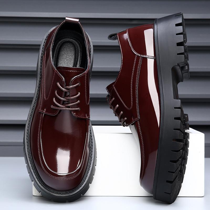 Fashion 2025 New Designer Platform Shoes for Men Lace Autumn Winter Increase Patent Leather Shoes Male Fashion Solid Color Casual Shoe