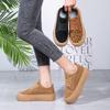 Sapatos casuais femininos de camurça com estampa de leopardo, cano baixo, bico redondo, cadarço, sola grossa
