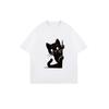 Black Oversized T Shirt With Cute Cat Print For Casual Wear And Everyday Style