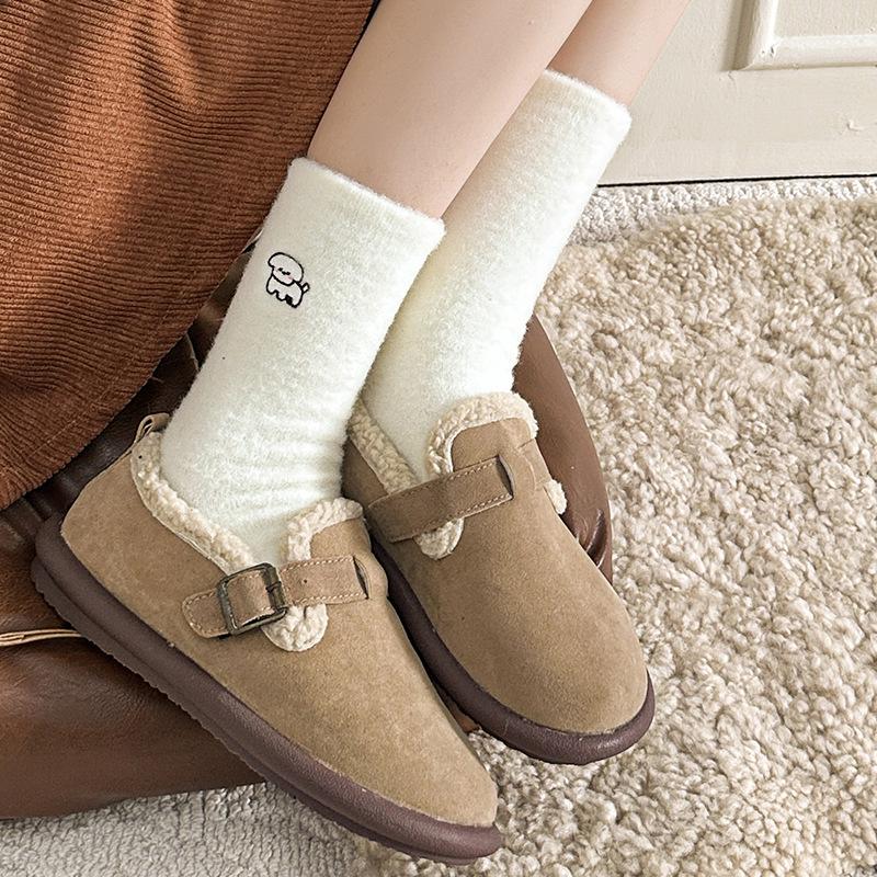 Embroidered Puppy Socks Season Mid-Tube Socks Cute Cartoon Velvet Thickened Thermal Home Floor Sleeping Socks