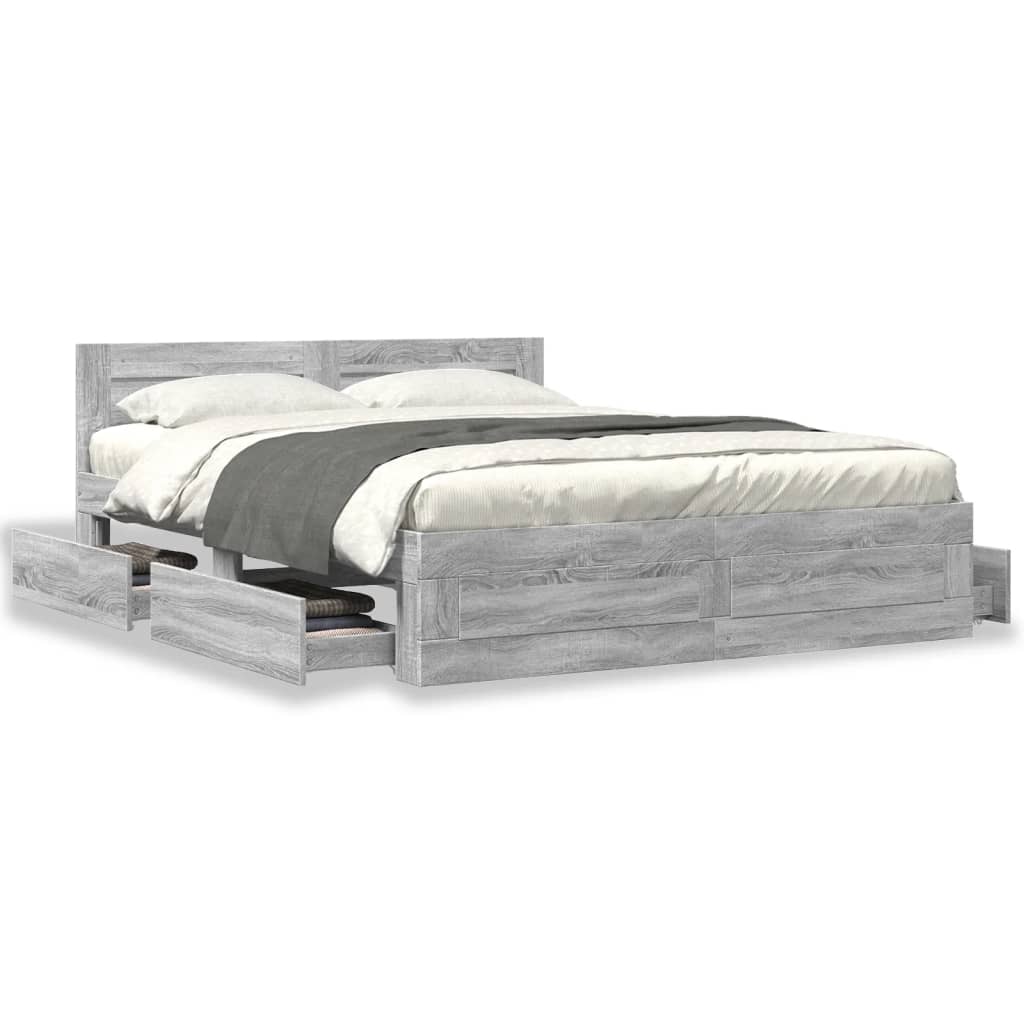 Vidaxl Bed Frame with Headboard, Grey Sonoma Oak, 160X200 Cm