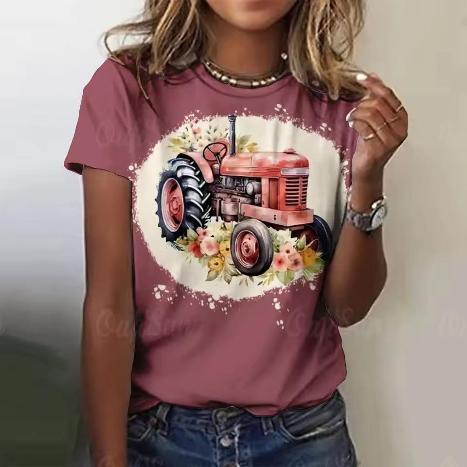 Summer Cartoon Car 3D Printed T-shirts Street Casual Fashion Short Sleeved Round Neck Women's T-shirts