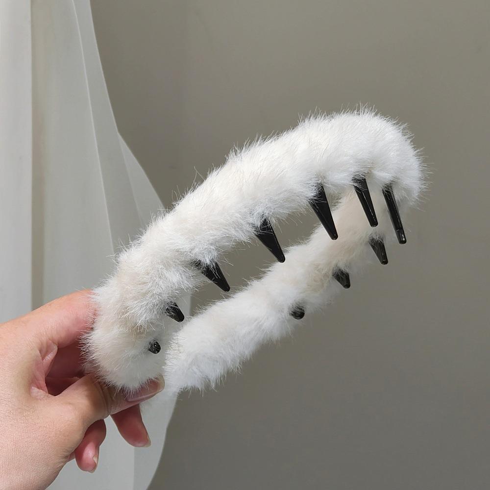Imitation Mink Fur Wide Edge Headband for Women - Autumn/Winter Face Washing Accessory