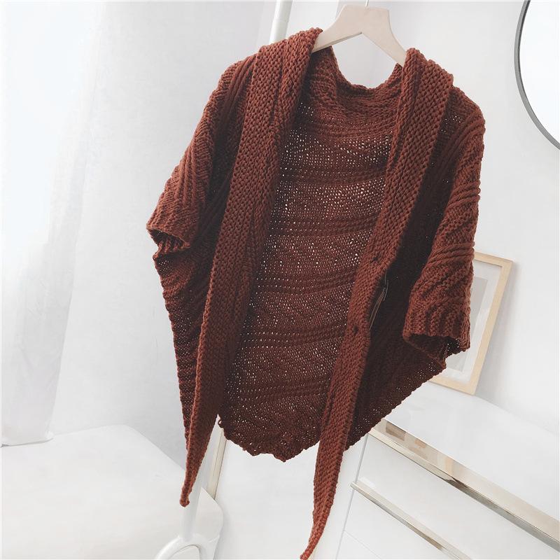 Women S Knitted Triangular Scarf With Buckle Dual Use As Shawl And Neck Warmer