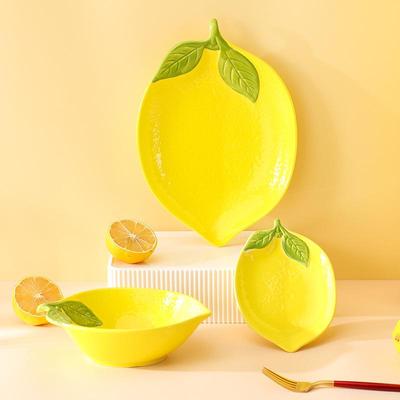 Cartoon Lemon Tableware: Creative Ceramic Fruit Plate & Salad Bowl Set