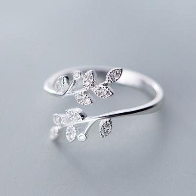 Luxury Trendy Shiny Zircon Branches Leaves Finger Rings For Women Men Temperament Vintage Leaf Opening Rings Wedding Jewelry