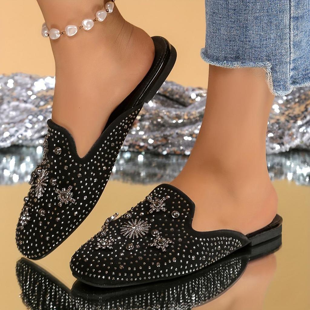 Coolqi Xiu Men's Rhinestone Leather Backless Slippers