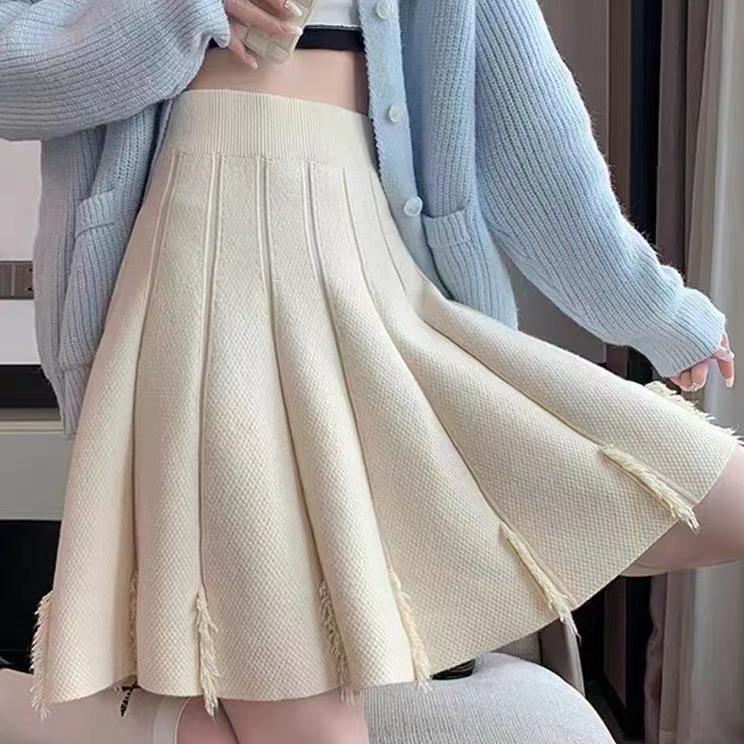Autumn/Winter Women's Knitted Skirt High Waist A-line Skirt Half Body Skirt Women's Bag Hips