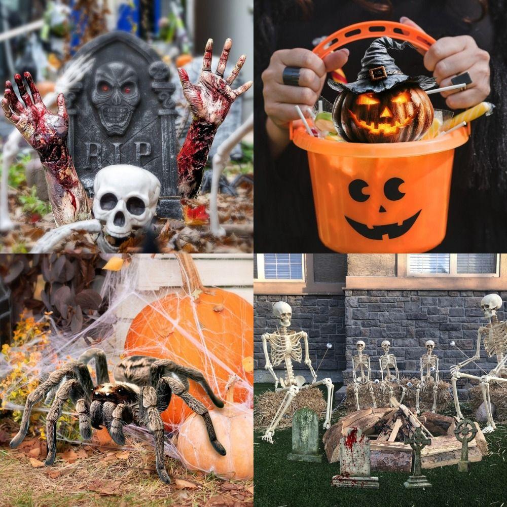 Scary Halloween Garden Arragement Spider Tomb Halloween Inserts Skull Pumpkin Horror Zombie Hands Halloween Cosplay Props