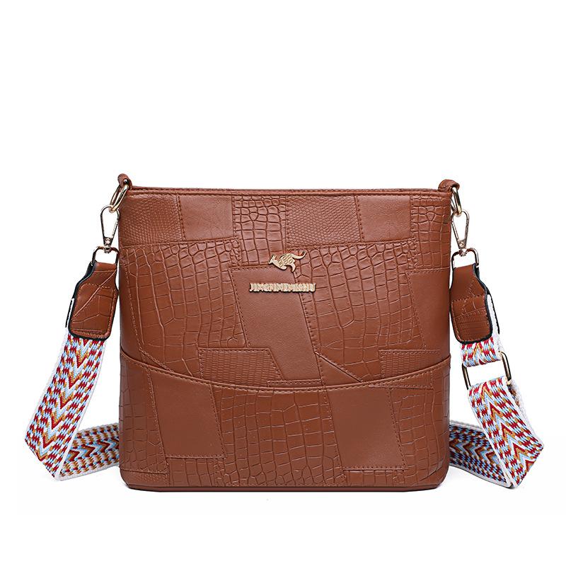 Stitching Women's Bag PU Shoulder Bag Bucket Bag