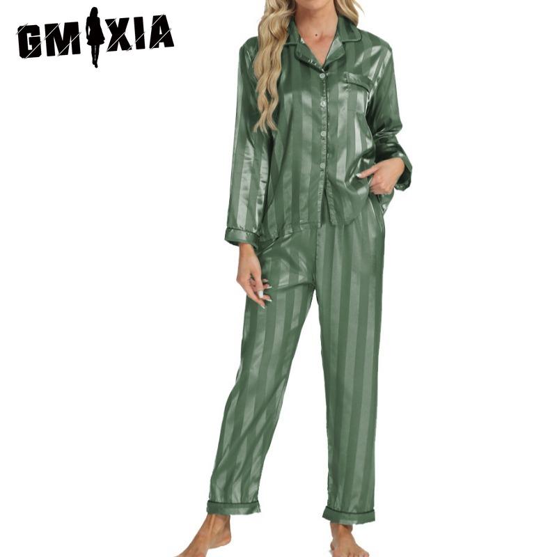 

GMXIA Женский домашний кардиган с длинным рукавом, осенняя мода, повседневный, большого размера, комплект пижамы XL зелёный