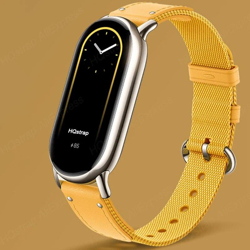 Strap for Xiaomi Band 8 Braided Bracelet Leather Nylon Watchband for Xiaomi Mi 8 Replacement Wristband Miband 8 Belt Accessories