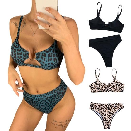 Kadınlar Seksi Leopar Yılan Baskı Mayo Yastıklı Sütyen Alçak Külot Bikini Seti