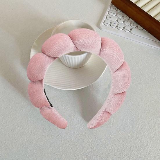 Women Headband Solid Color Elastic Puffy Sponge Lightweight Anti-slip Hair-fixed Regular Fit Bath Washing Face Hair Hoop Hair Accessories