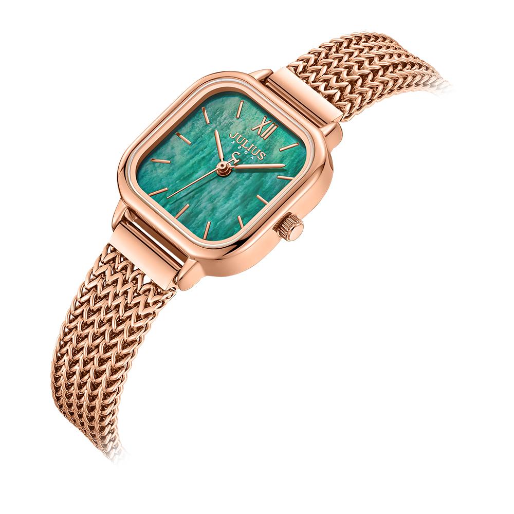 Jyullieoseu Ja-1405 Natural Mother-Of-Pearl Square Metal Watch
