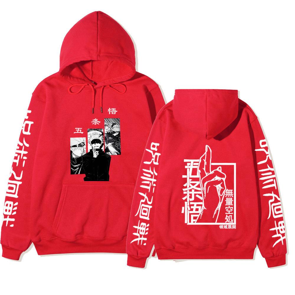 Jujutsu Kaisen Gojo Satoru Double-Sided Hoodie Anime Sleeve Print Long Sleeve Casual Manga Graphic Hooded Pullover Sweatshirt