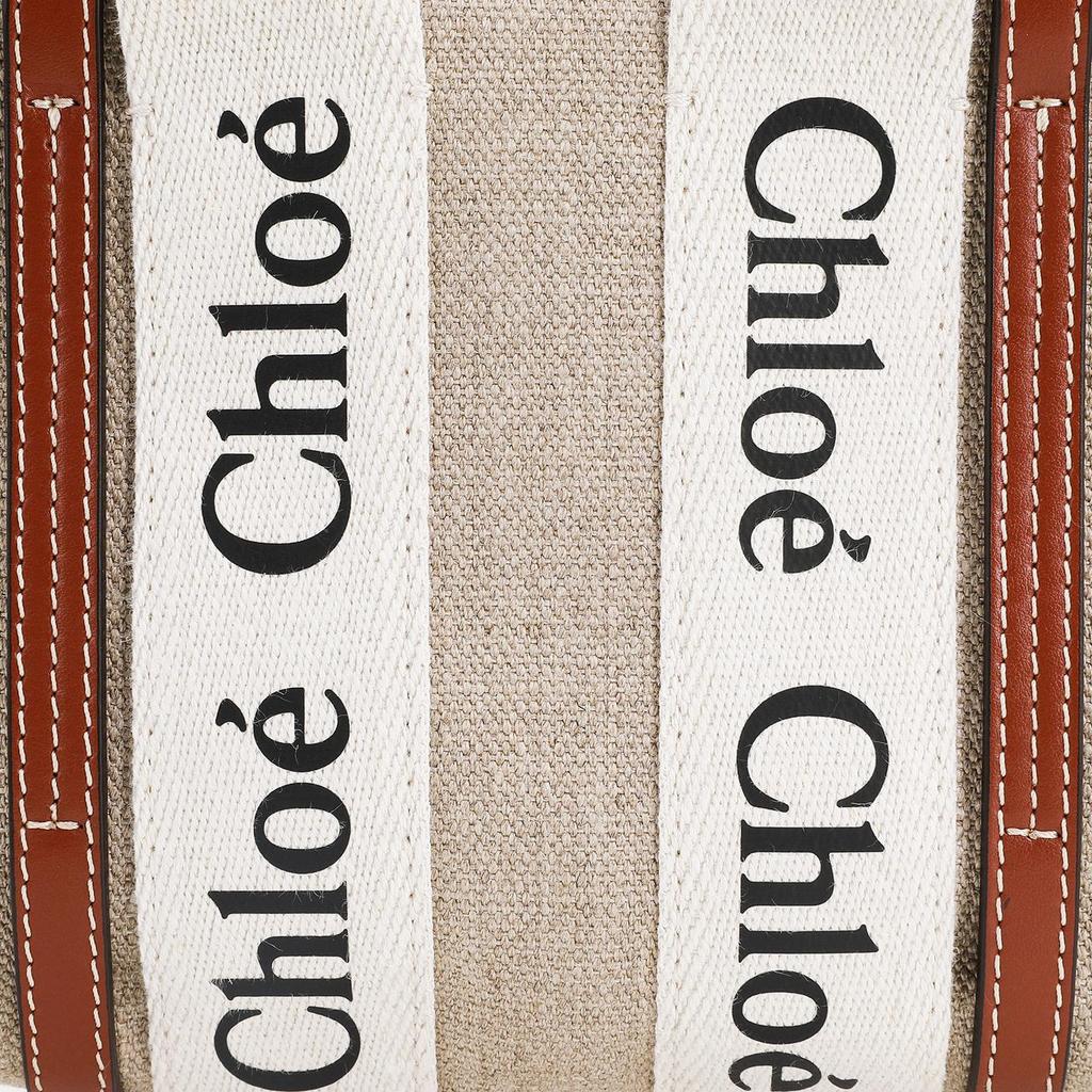 Chloe Holziges Logo-Print Leinen-Canvas und Kalbsleder Tragetasche Damen Tragetaschen Beige Braun CHC22AP237I2690U