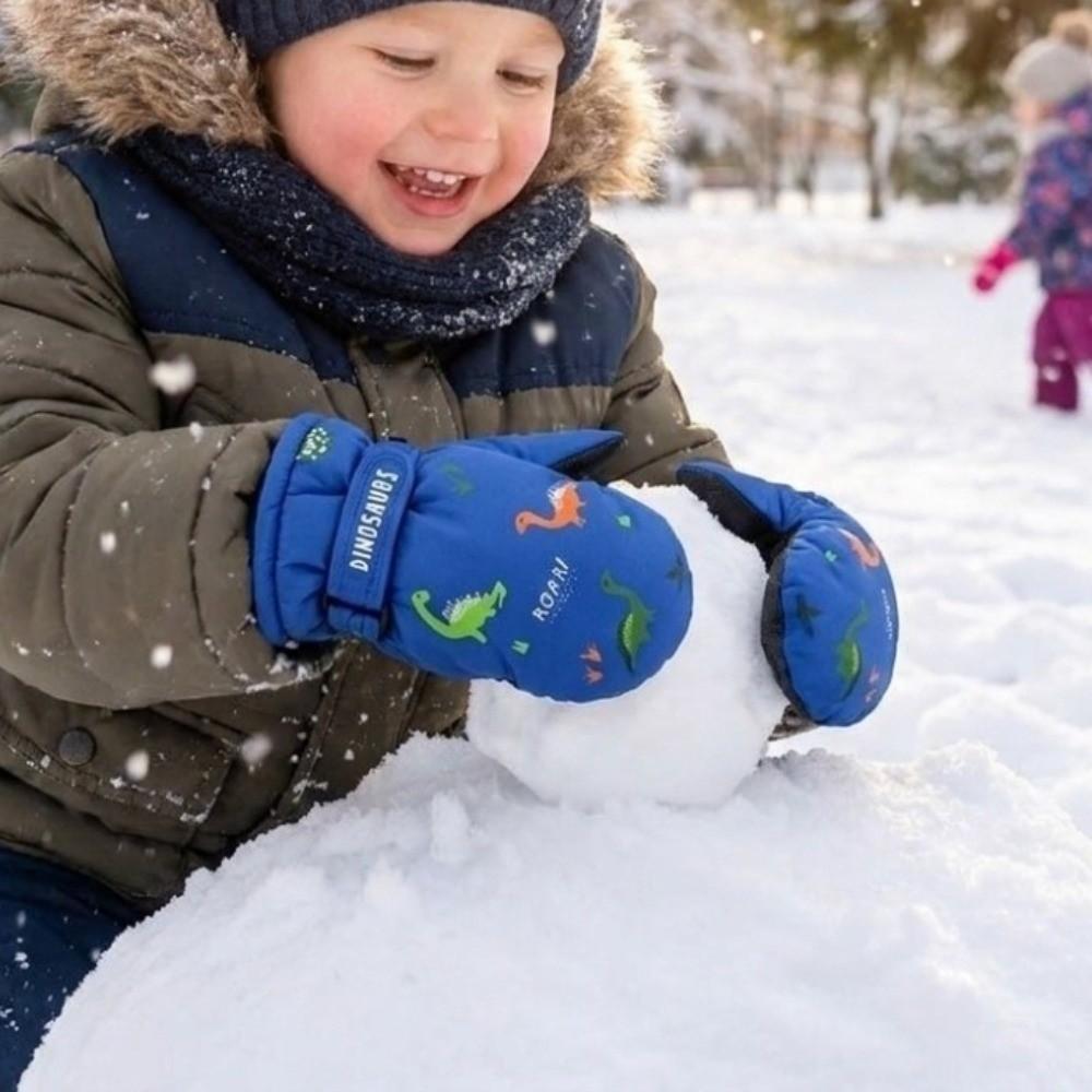 Cartoon Dinosaur Ski Snow Gloves Windproof Winter Mittens Durable Kids Thermal Gloves Winter