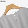 ZANZEA Women Casual Round Neck Solid Color Long Sleeve Blouse