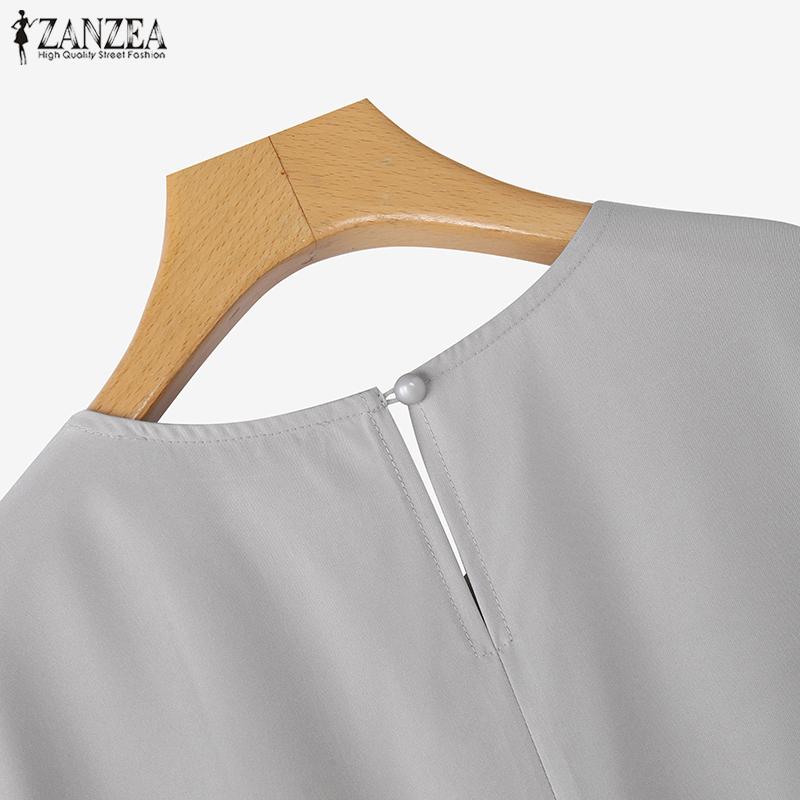 ZANZEA Women Casual Round Neck Solid Color Long Sleeve Blouse