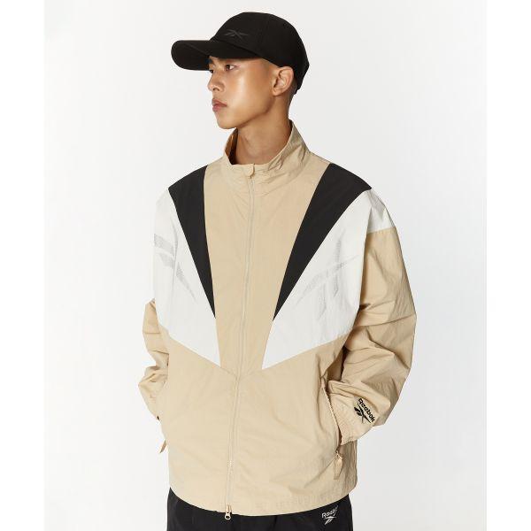 Reebok Twin Vector Color Block Stand Collar Windbreaker Comfortable Breathable Full Zip Jacket Unisex Jacket Beige REJU4EJ39I2