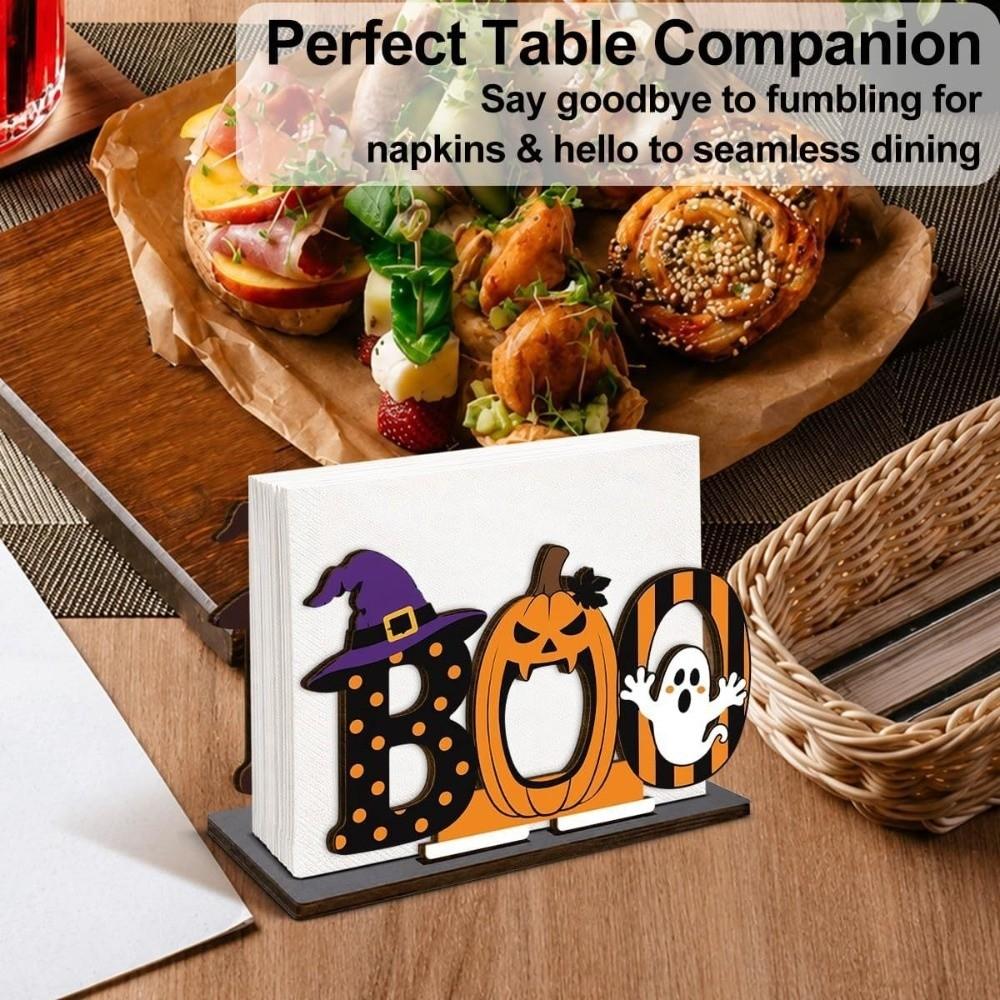 Wood Wooden Napkin Holder Ghost Pattern 2D Flat Tissue Holder Holiday Party