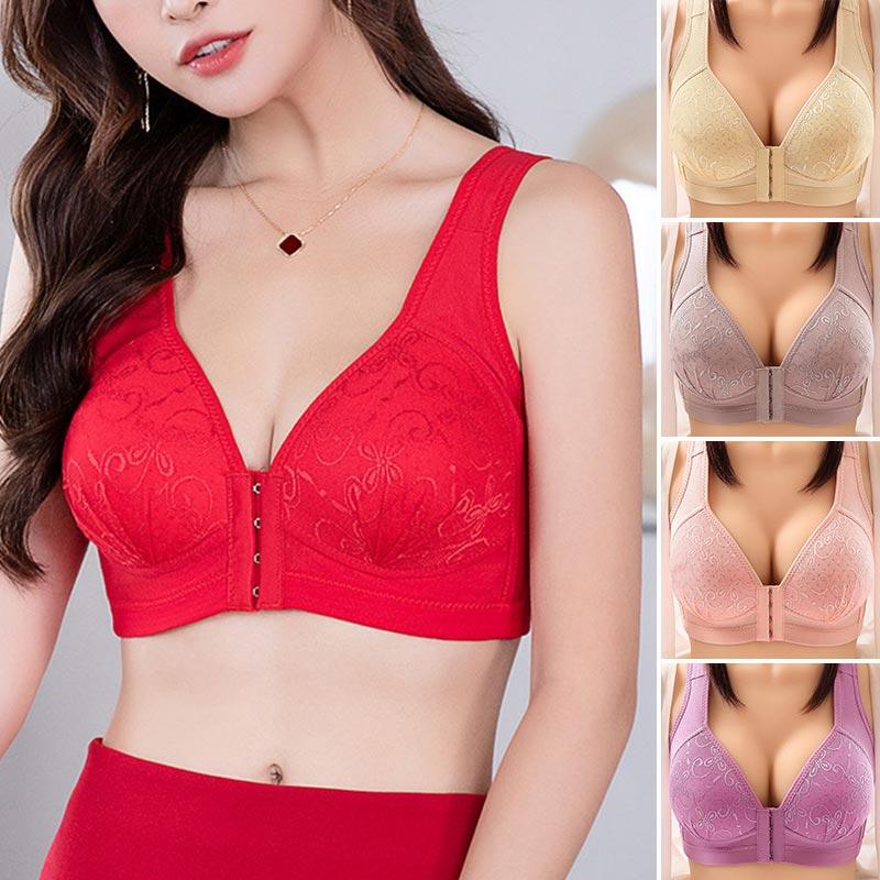 Buy Women's Comfortable Full Coverage Push Up Large Size Wireless Bra Lace Front Fastening