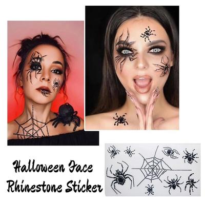 Black Spider Face Gems Tattoos 3D Halloween Face Rhinestone Sticker  Halloween Festival