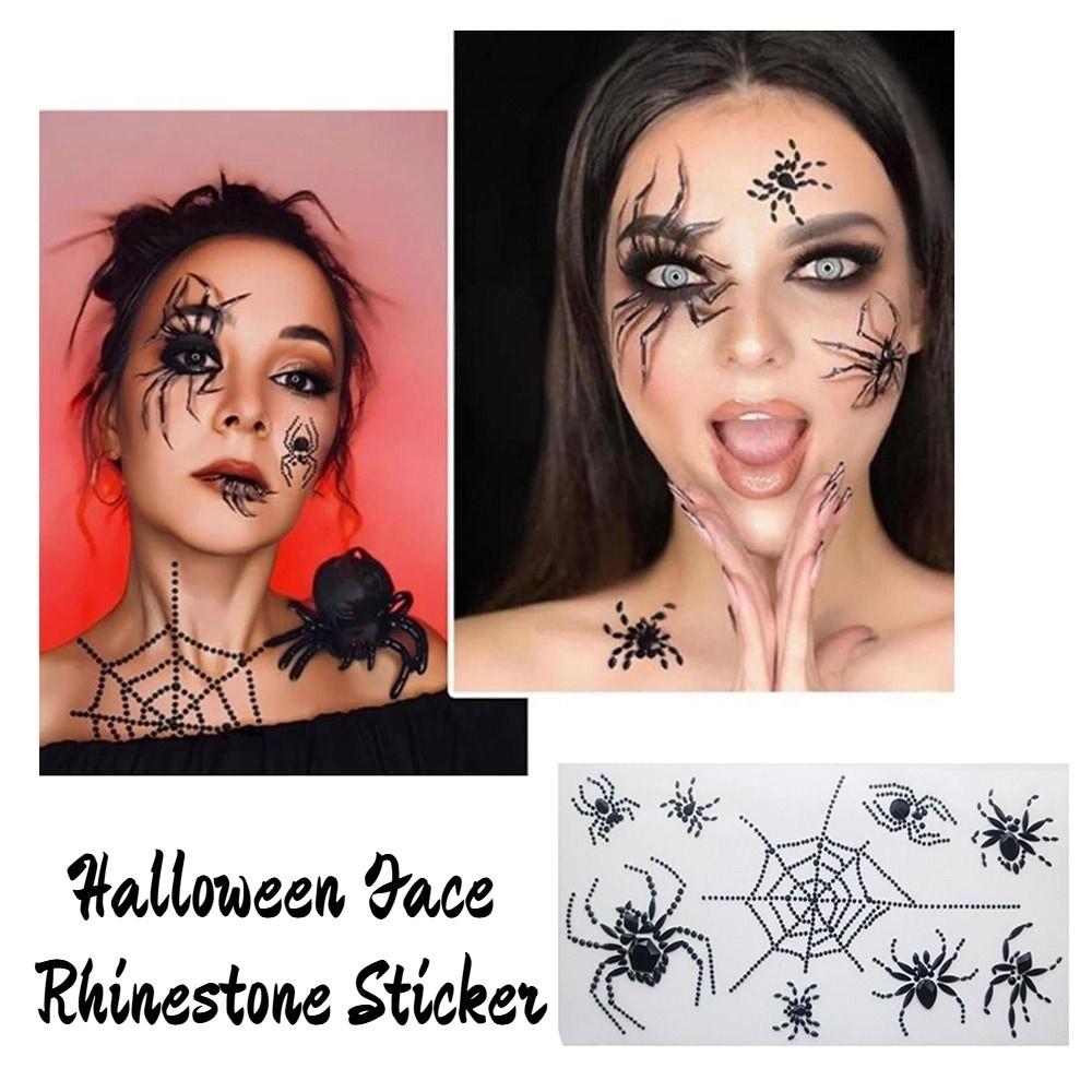 Waterproof Halloween Temporary Tattoos 3D Halloween Face Rhinestone Sticker  Festive