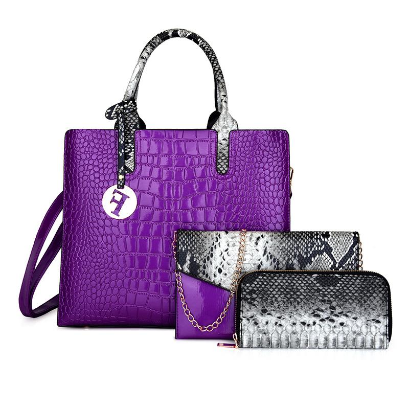 New crocodile pattern mother and child bag soft surface portable shoulder oblique span two-piece set women's bag handbag