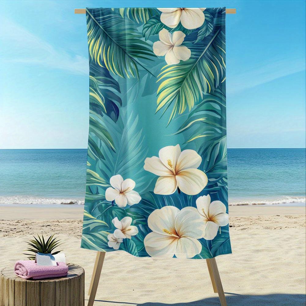

Tropical Leaves White Flowers Beach Towel, Quick Drying Soft for Birthday Beach Travel Camping W30*H60(CM)